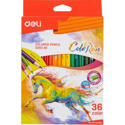 Карандаши цветные Deli "ColoRun", тополь, 36 цветов