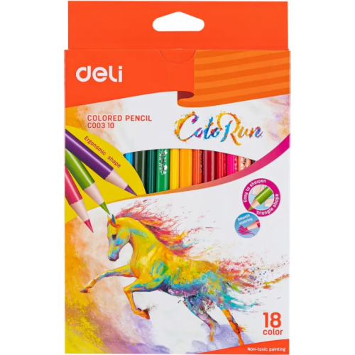 Карандаши цветные Deli "ColoRun", тополь, трехгранные, 18 цветов