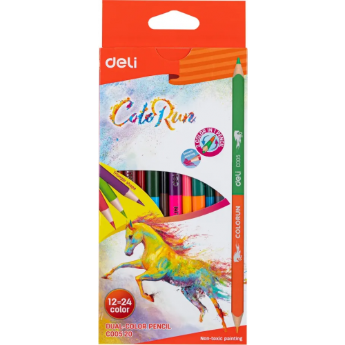 Карандаши цветные Deli "ColoRun", 2-х сторонние, 24 цвета, 12 штук