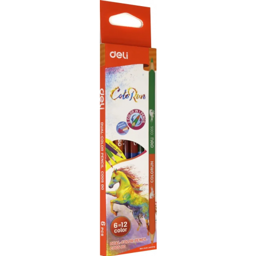 Карандаши цветные Deli "ColoRun", 2-х сторонние, 12 цветов, 6 штук