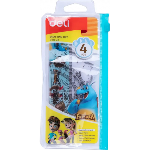 Набор линеек "Deli", цвет: голубой, прозрачный, 4 предмета, арт. EG01503