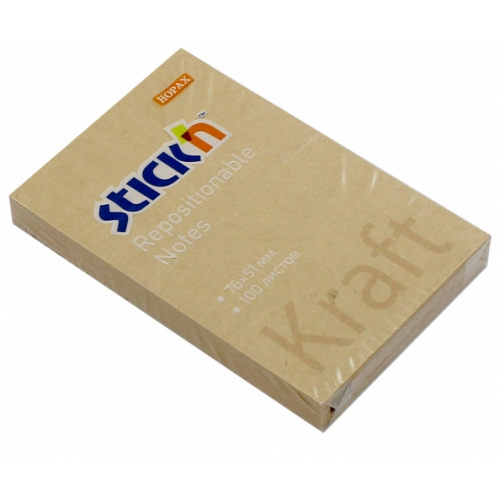 Stickn Блок самоклеящийся. Stick`n. Kraft Notes, 100 листов, коричневый