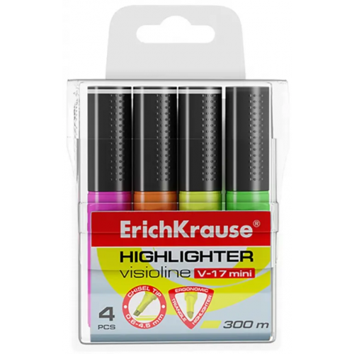 Erich Krause Набор текстмаркеров Visioline Mini, 4 шт