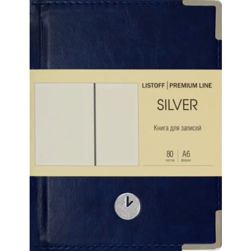 Listoff Книга для записей Silver, синяя, А6, 80 листов, клетка