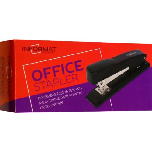 inФОРМАТ Степлер Office №24/6, до 15 листов, металл, черный