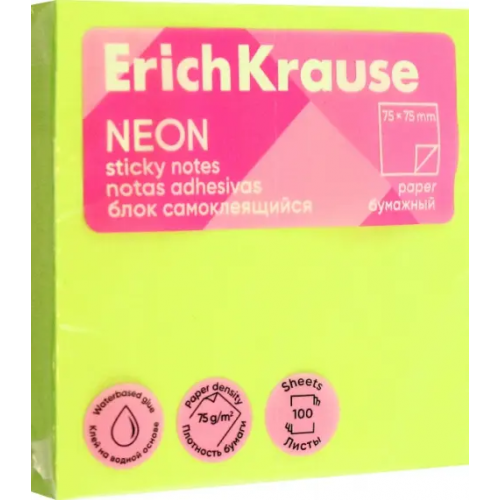 Erich Krause Блок самоклеящийся бумажный Neon, 100 листов, зеленый