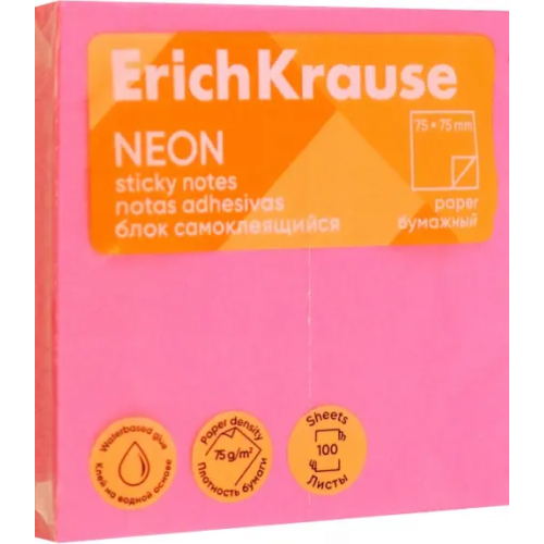 Erich Krause Блок самоклеящийся бумажный Neon, 100 листов, розовый