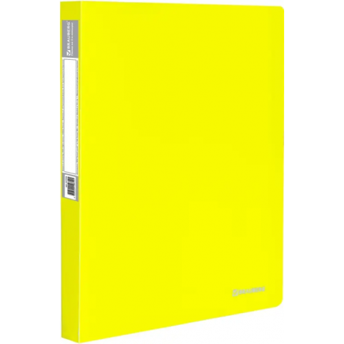 Brauberg Папка на 2-х кольцах c внутренним карманом "Neon", А4, 25 мм, до 120 листов, 0,7 мм, цвет неоновый желтый