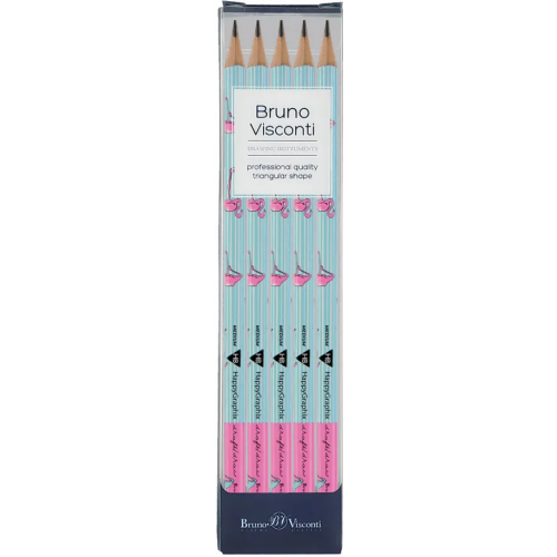 Bruno Visconti Набор карандашей чернографитовых HappyGraphix. Фламинго, НВ, 5 штук