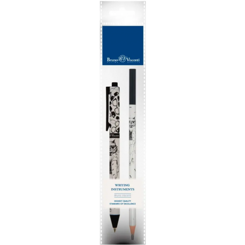 Bruno Visconti Ручка шариковая автоматическая ArtClick, синяя и карандаш чернографитный ArtGraphix. Человекокот, HB
