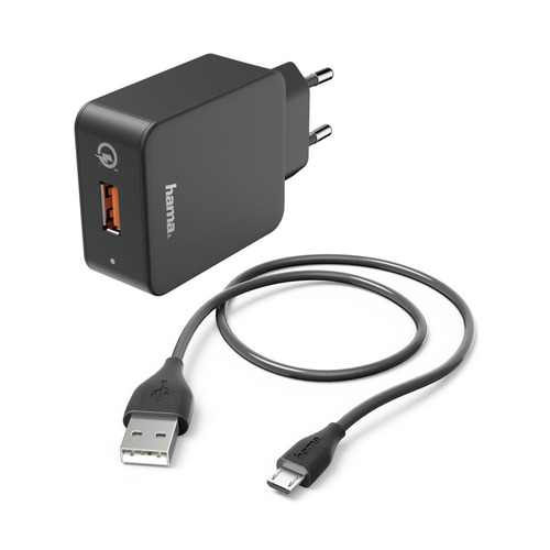 Сетевое зарядное устройство HAMA H-178336, USB, microUSB, 3A, черный [00178336]