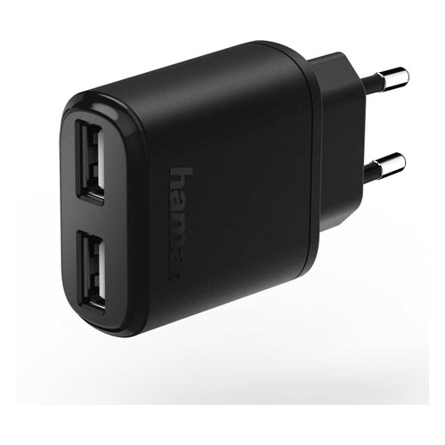 Сетевое зарядное устройство HAMA H-173623, 2xUSB, 1.2A, черный [00173623]