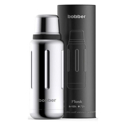 Термос BOBBER Flask-1000, 1л, серебристый/ черный [flask-1000/glossy]