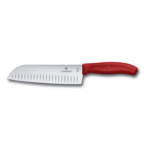 Нож кухонный Victorinox Swiss Classic, сантоку, 170мм, заточка прямая, стальной, красный [6.8521.17b]