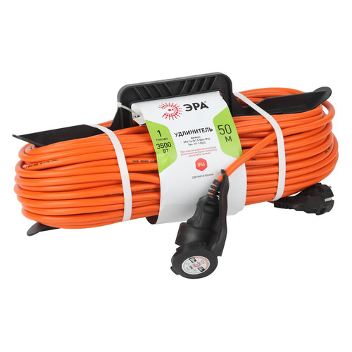 Удлинитель силовой Эра UFx-1e-3x1.5-50m-IP44, розеток 1шт, 2x0.75 кв.мм, 6A, 50м, ПВС, без катушки, оранжевый [б0046814]