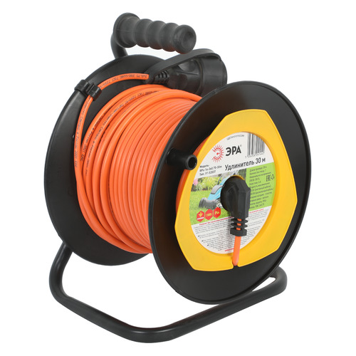 Удлинитель силовой Эра RPx-1e-3х0.75-30m, розеток 1шт, 3x0.75 кв.мм, 6A, 30м, ПВС, катушка, оранжевый [б0043046]