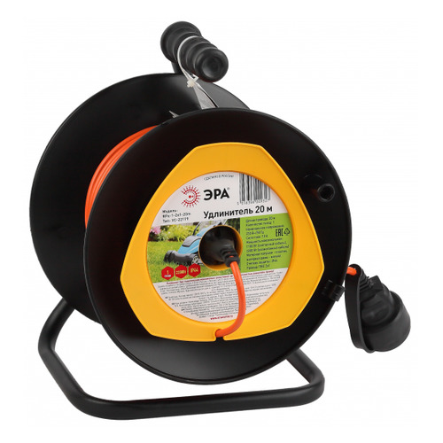 Удлинитель силовой Эра RPx-1-2x1-20m, розеток 1шт, 2x1.0 кв.мм, 10A, 20м, ПВС, катушка, оранжевый [б0046832]