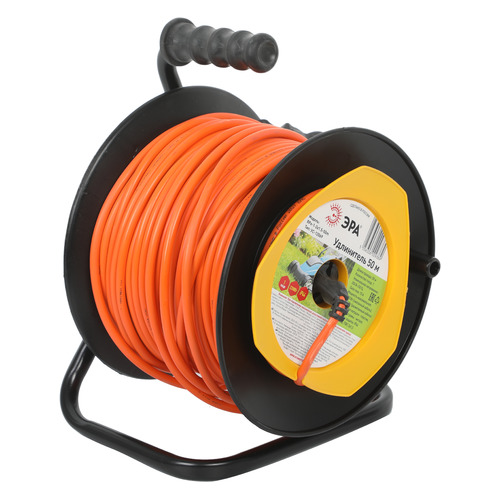 Удлинитель силовой Эра RPx-1-2x1.5-50m, розеток 1шт, 2x1.5 кв.мм, 10A, 50м, ПВС, катушка, оранжевый [б0046835]