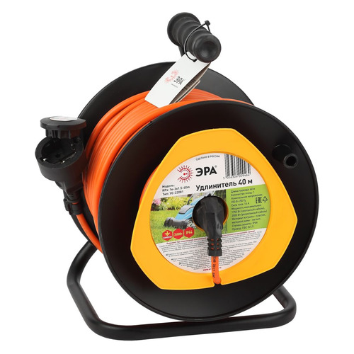 Удлинитель силовой Эра RPx-1e-3x1.5-40m, розеток 1шт, 3x0.75 кв.мм, 16A, 40м, ПВС, катушка, черный [б0046839]