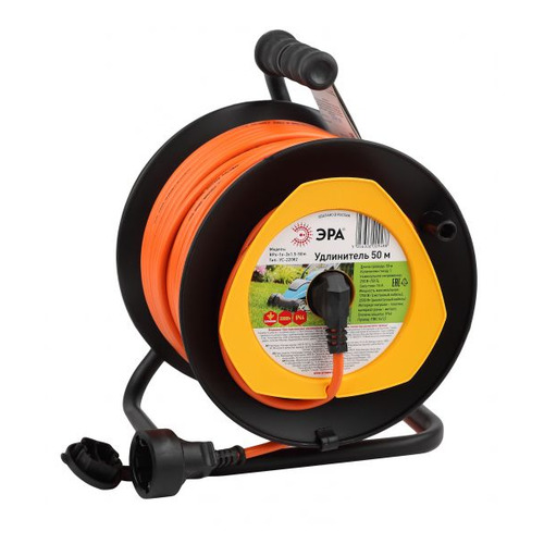 Удлинитель силовой Эра RPx-1e-3x1.5-50m, розеток 1шт, 3x1.5 кв.мм, 16A, 50м, ПВС, катушка, оранжевый [б0046840]