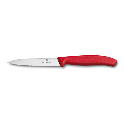 Нож кухонный Victorinox Swiss Classic, разделочный, для овощей, 100мм, заточка серрейтор, стальной, красный [6.7731]