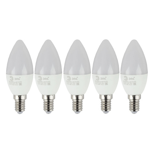 Упаковка ламп LED Эра E14, свеча, 6Вт, 2700К, белый теплый, ECO LED B35-6W-827-E14, 5 шт. [б0020618]