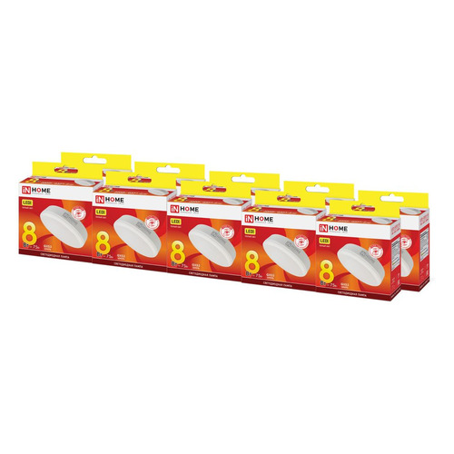Упаковка ламп LED INHOME GX53, таблетка, 8Вт, 3000К, белый теплый, LED-GX53-VC, 10 шт