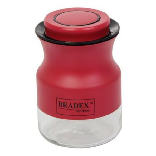 Банка для сыпучих продуктов BRADEX TK 0381, 0.55л, цилиндрическая, стекло, красный