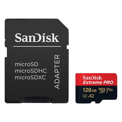 Карта памяти microSDXC UHS-I U3 Sandisk Extreme Pro 128 ГБ, 100 МБ/с, Class 10, SDSQXCY-128G-GN6MA, 1 шт., переходник SD