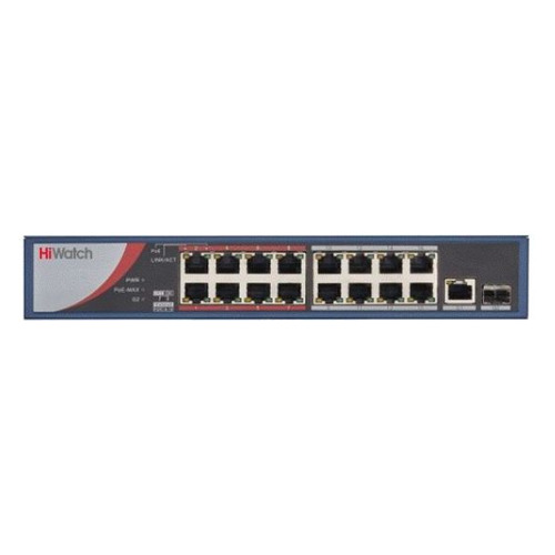 Коммутатор HiWatch DS-S1816P(B) 16x100Mb 1G 1SFP 16PoE 135W неуправляемый