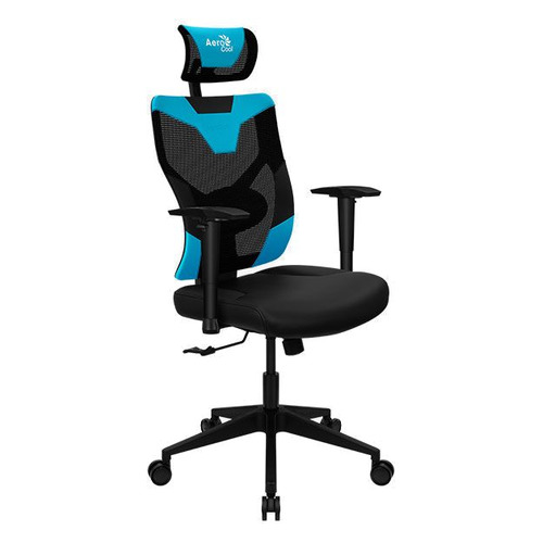 Кресло игровое Aerocool Guardian, на колесиках, искусственная кожа/сетка, черный/голубой [guardian ice blue]