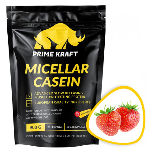 Протеин PRIME KRAFT Micellar Casein, порошок, 900гр, клубника [яб026575]