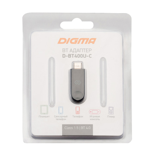 Адаптер USB Digma D-BT400U-C Bluetooth 4.0+EDR class 1.5 20м черный