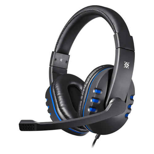 Гарнитура игровая Defender Warhead G-160, для ПК и игровых консолей, накладные, черный / синий [64118]