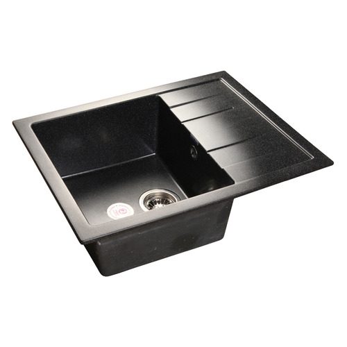 Кухонная мойка GRANFEST Quadro GF-Q650L, искусственный мрамор, 49.5см х 65см, черный [gf-q650l-308]
