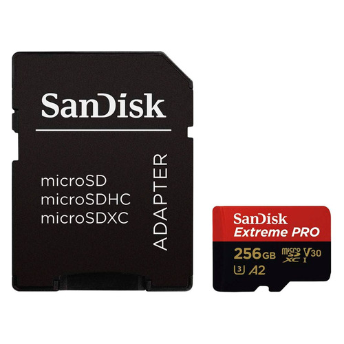 Карта памяти microSDXC UHS-I U3 Sandisk Extreme Pro 256 ГБ, 170 МБ/с, Class 10, SDSQXCZ-256G-GN6MA, 1 шт., переходник SD