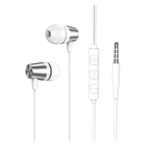 Гарнитура Deppa Stereo Alum Mini, 3.5 мм, вкладыши, серебристый/белый [44184]