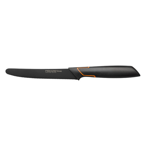 Нож кухонный Fiskars Edge, универсальный, для томатов, 130мм, заточка серрейтор, стальной, черный/оранжевый [1003092]