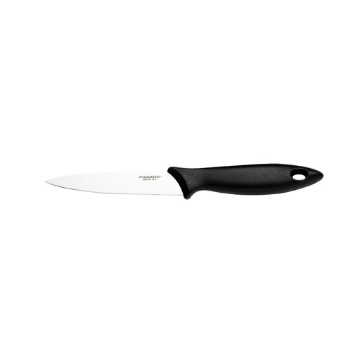 Нож кухонный Fiskars Essential, для чистки овощей и фруктов, 110мм, заточка прямая, стальной, черный [1023778]