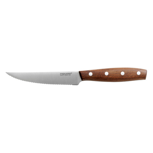 Нож кухонный Fiskars Norr, для томатов, 120мм, заточка серрейтор, стальной, коричневый [1016472]