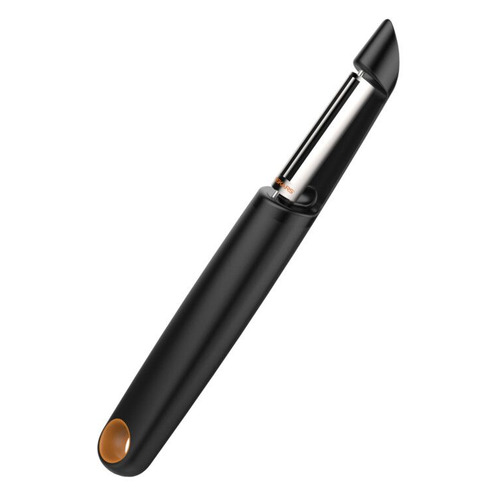 Нож кухонный Fiskars 1014419, для чистки овощей и фруктов, 60мм, заточка прямая, стальной, черный/оранжевый