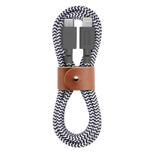 Кабель Native Union, Lightning (m) - USB Type-C (m), 1.2м, MFI, в оплетке, черный / белый [belt-kv-cl-zeb-2]