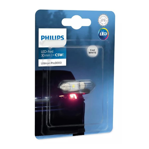Лампа автомобильная светодиодная Philips 11860U30CWB1, Fest T10,5x30, 12В, 0.6Вт, 6000К, 1шт
