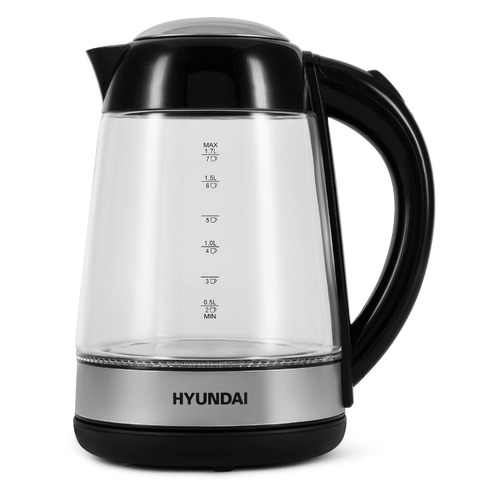 Чайник электрический Hyundai HYK-G3803, 2200Вт, черный и серебристый