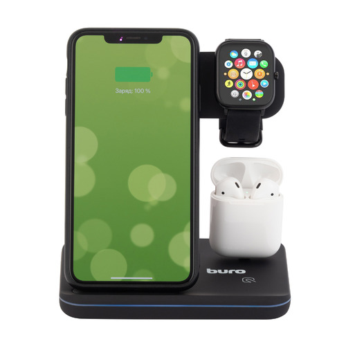 Беспроводное зарядное устройство Buro CWC-QC3, USB-A, USB type-C, 3A, черный [cwc-qc3a18bk]