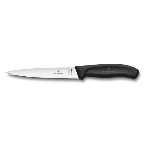 Нож кухонный Victorinox Swiss Classic, филейный, 160мм, заточка прямая, стальной, черный [6.8713.16b]