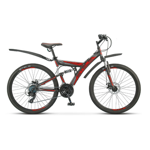 Велосипед STELS Focus MD 21-sp V010 (2021), горный (взрослый), рама 18", колеса 26", черный/красный, 18.38кг [lu073825]