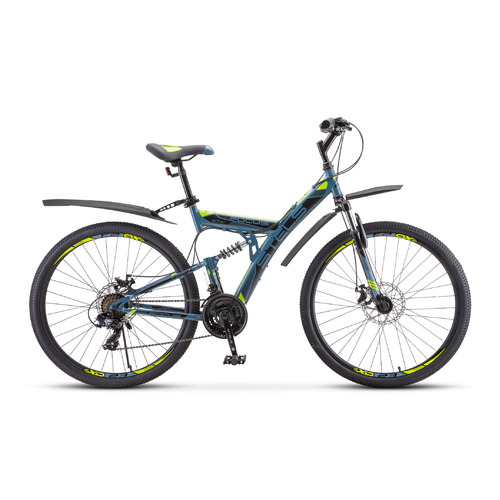 Велосипед STELS Focus MD 21-sp V010 (2021), горный (взрослый), рама 19", колеса 27.5", серый/желтый, 18.6кг [lu083839]