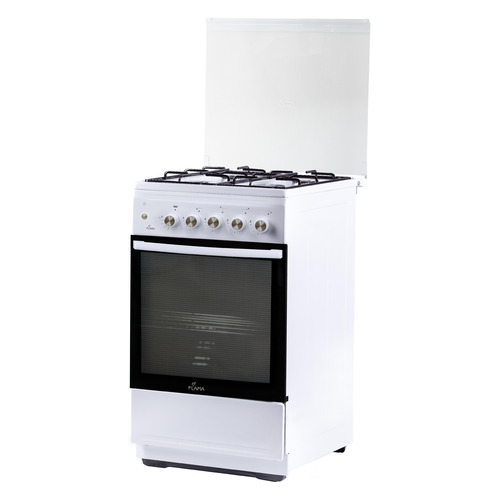 Газовая плита Flama N FG 24237 W, газовая духовка, стеклянная крышка, сталь, белый