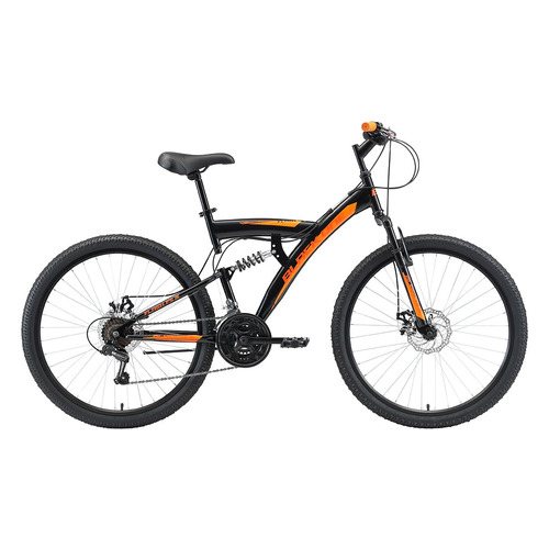 Велосипед BLACK ONE Flash FS 26 D (2021), горный (взрослый), рама 16", колеса 26", черный/оранжевый, 22кг [hd00000373]